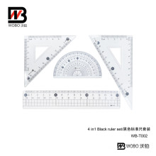 Black Standarded 4 In1 Plastic Ruler Office Stationery Set